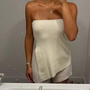 Cream Strapless Asymettrical Top